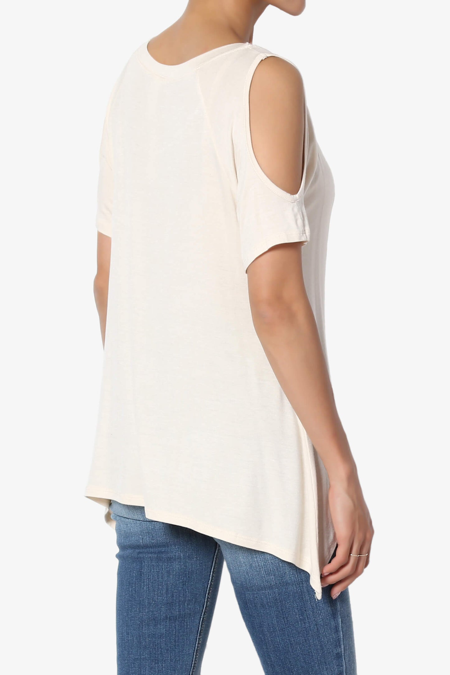 Load image into Gallery viewer, Lani Cold Shoulder V-Neck Jersey Top TAUPE_4
