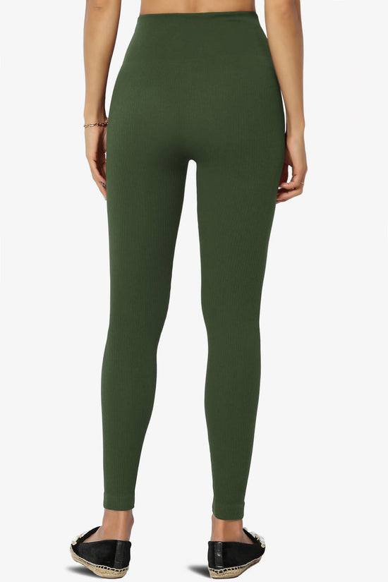 Blossoms Thermal Ribbed Seamless Leggings ARMY GREEN_2