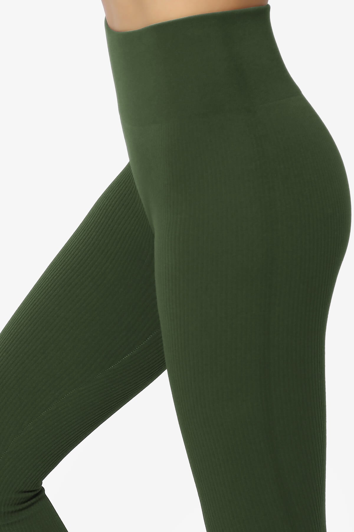 Blossoms Thermal Ribbed Seamless Leggings ARMY GREEN_5