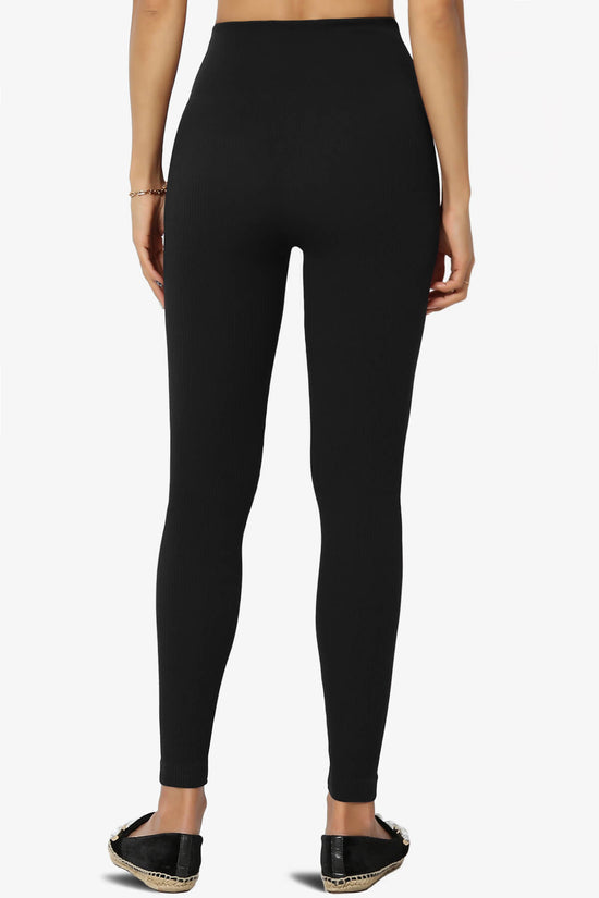 Load image into Gallery viewer, Blossoms Thermal Ribbed Seamless Leggings BLACK_2
