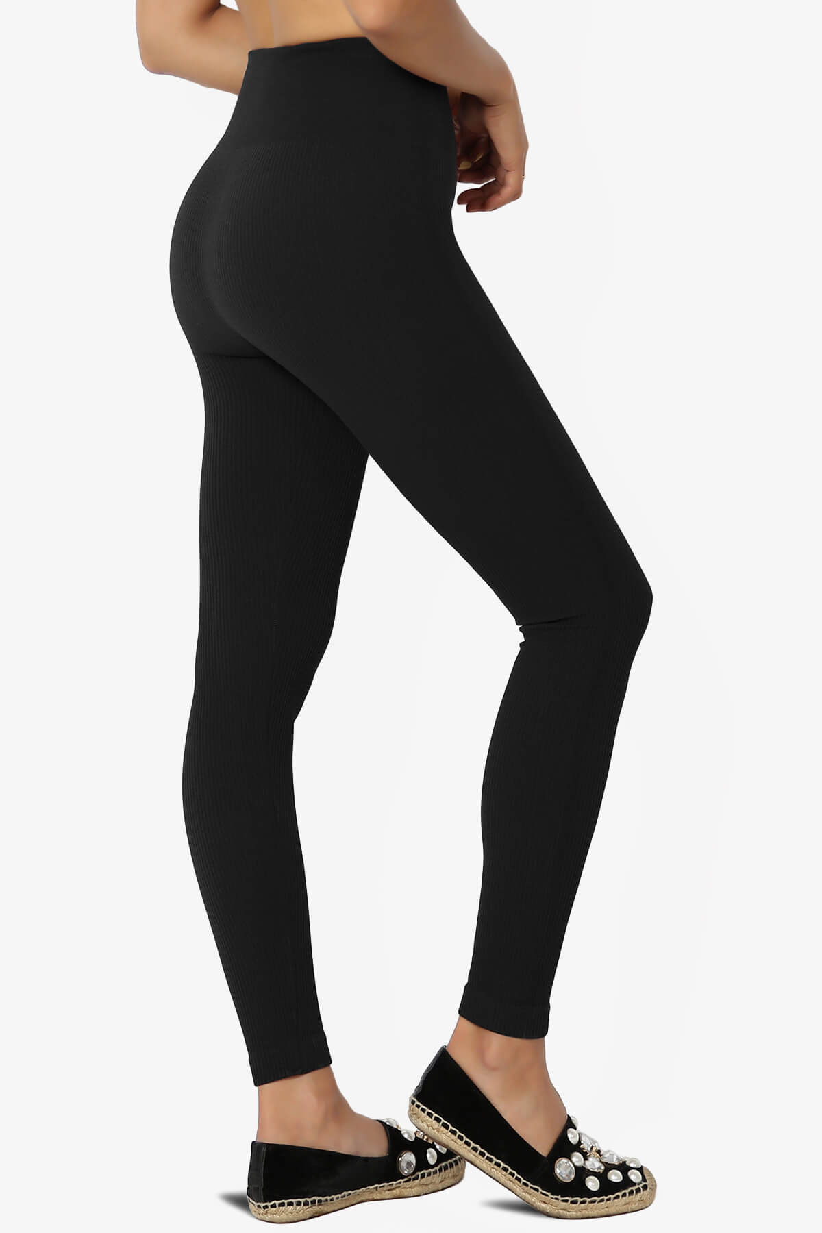 Load image into Gallery viewer, Blossoms Thermal Ribbed Seamless Leggings BLACK_4
