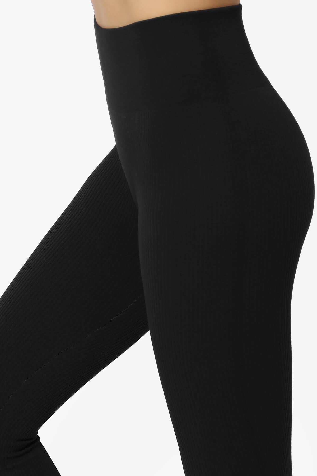 Load image into Gallery viewer, Blossoms Thermal Ribbed Seamless Leggings BLACK_5
