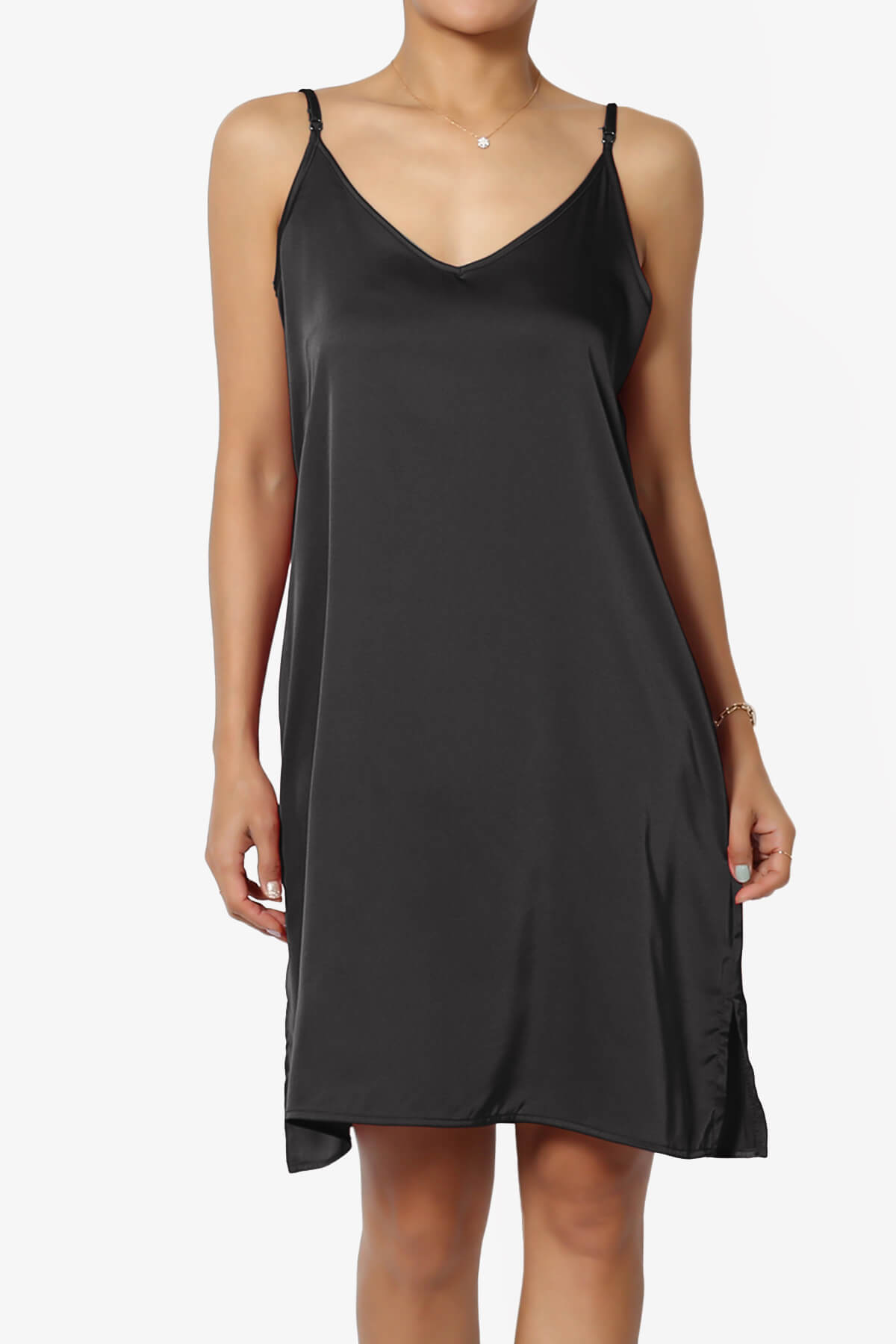 Load image into Gallery viewer, Brodiee Stretch Satin Charmeuse Slip Dress BLACK_1
