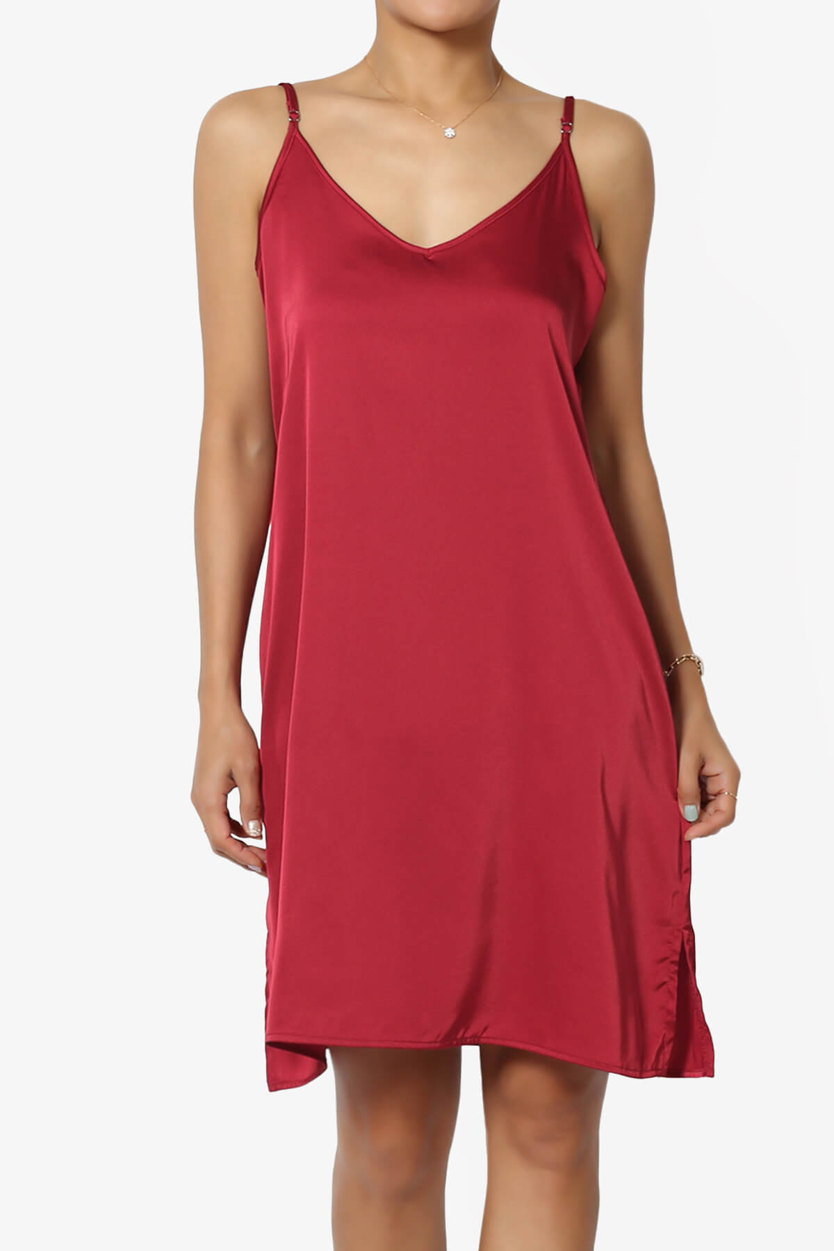Load image into Gallery viewer, Brodiee Stretch Satin Charmeuse Slip Dress BURGUNDY_1
