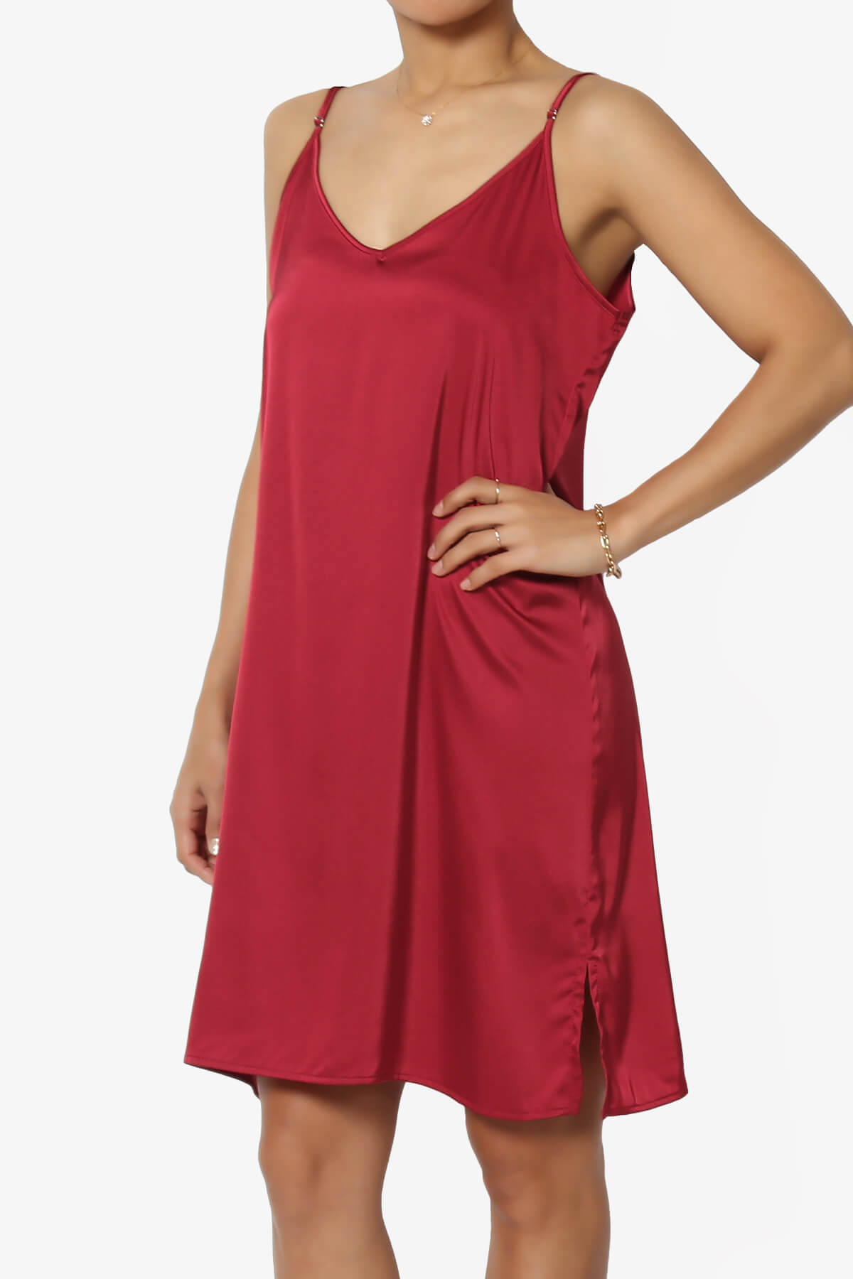 Load image into Gallery viewer, Brodiee Stretch Satin Charmeuse Slip Dress BURGUNDY_3
