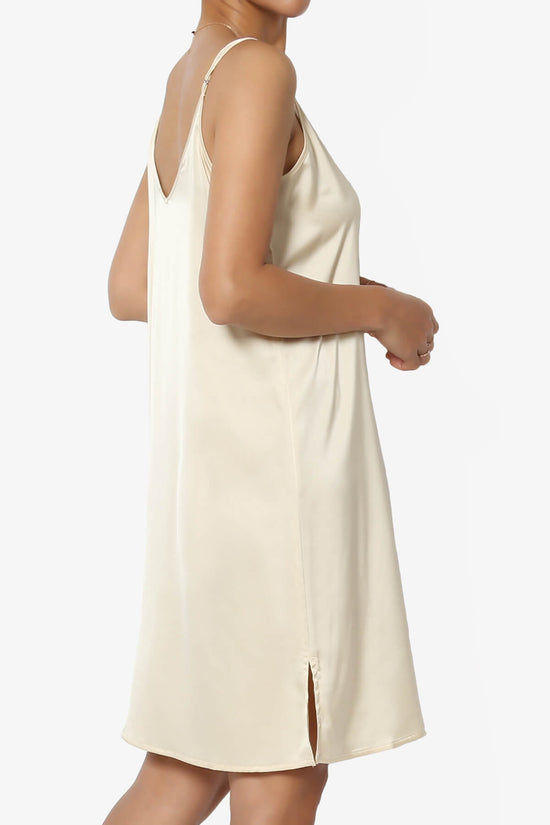 Load image into Gallery viewer, Brodiee Stretch Satin Charmeuse Slip Dress TAUPE_4

