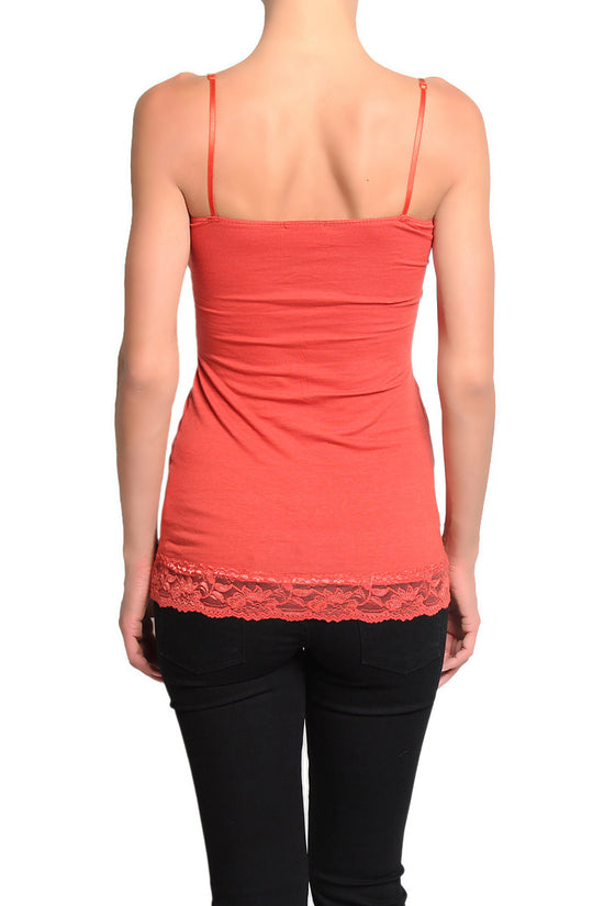 Lace-trimmed Camisole Top - Red - Ladies