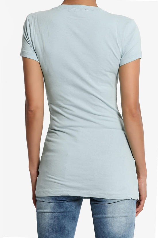 Candela V-Neck Short Sleeve T-Shirts ASH BLUE_2