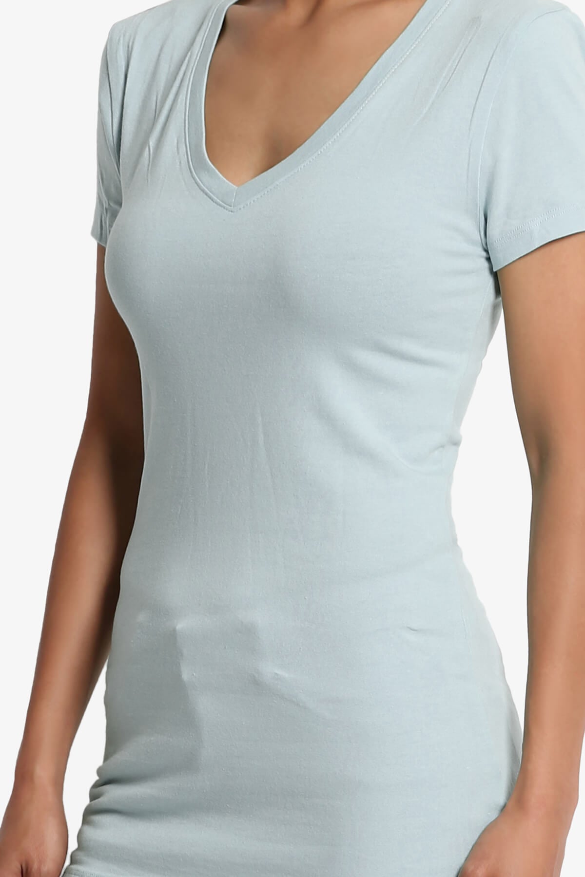 Candela V-Neck Short Sleeve T-Shirts ASH BLUE_5