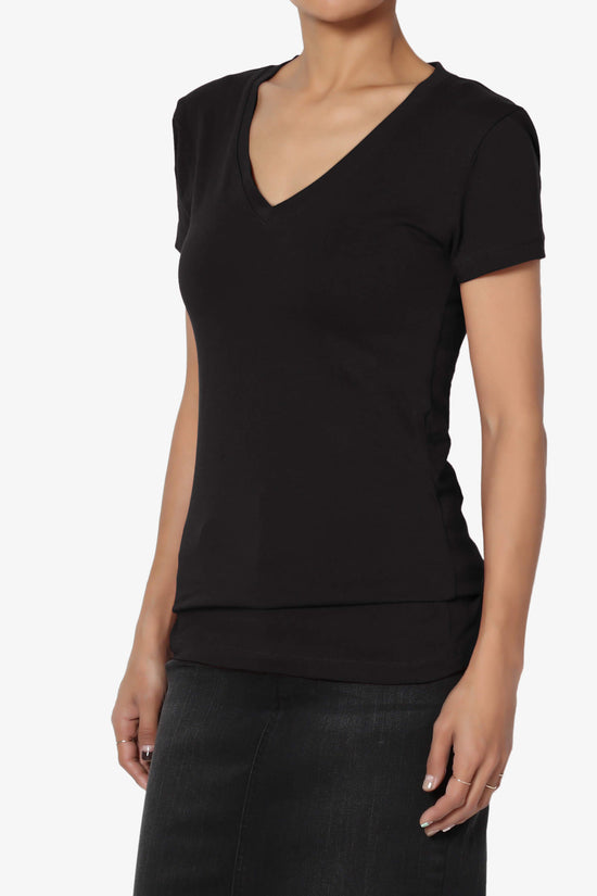 Candela V-Neck Short Sleeve T-Shirts BLACK_3