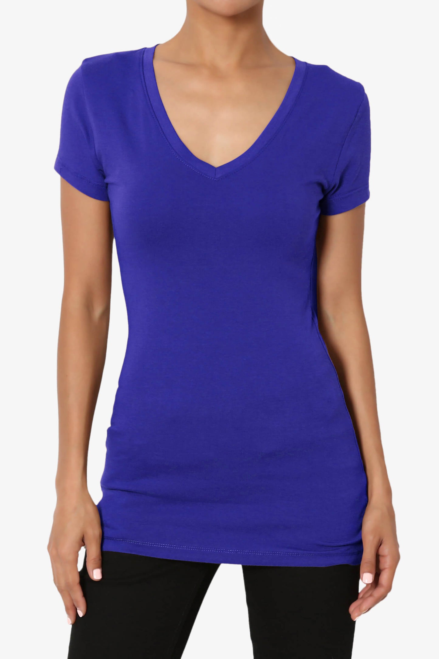 Candela V-Neck Short Sleeve T-Shirts BRIGHT BLUE_1