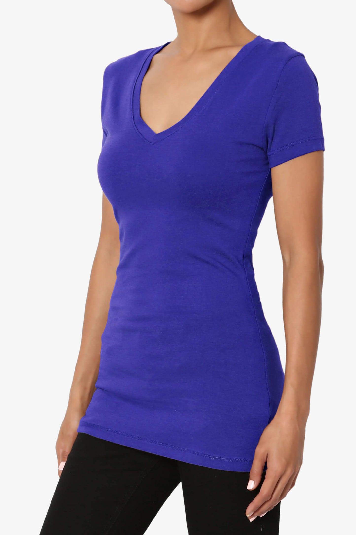 Candela V-Neck Short Sleeve T-Shirts BRIGHT BLUE_3