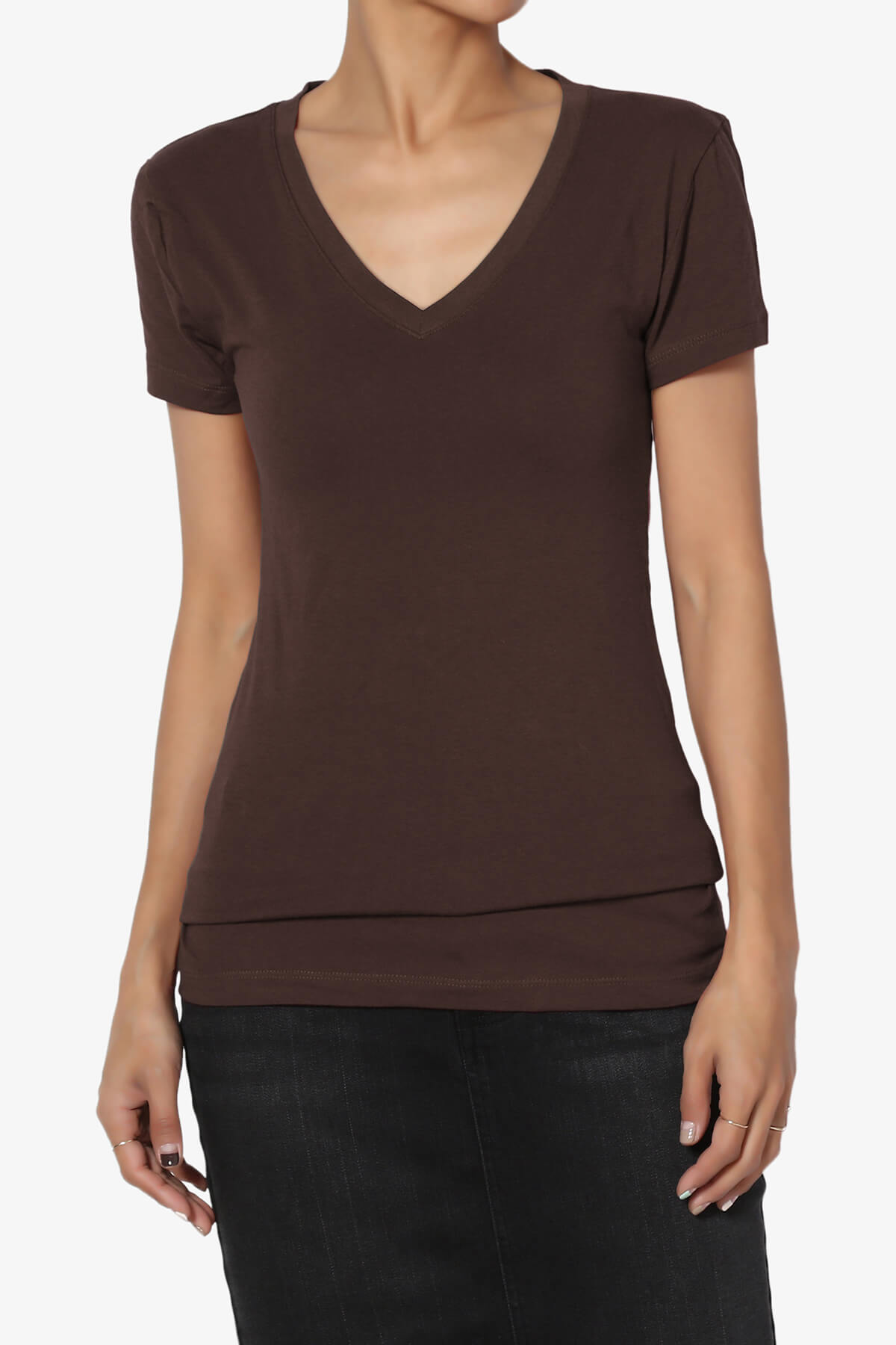 Load image into Gallery viewer, Candela V-Neck Short Sleeve T-Shirts BROWN_1
