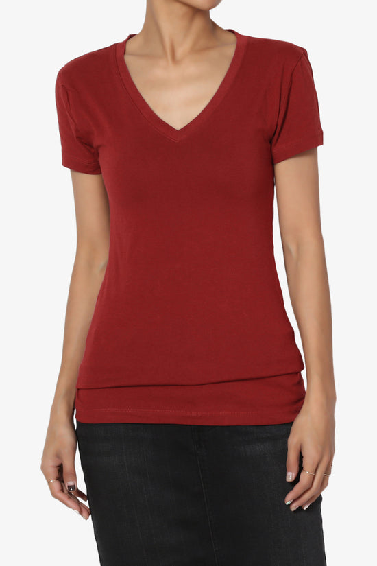 Load image into Gallery viewer, Candela V-Neck Short Sleeve T-Shirts COPPER RED_1
