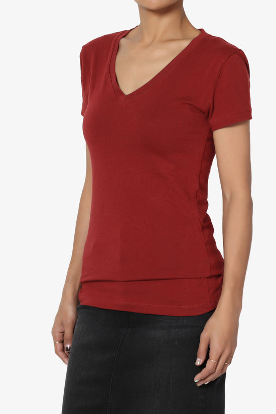Candela V-Neck Short Sleeve T-Shirts COPPER RED_3