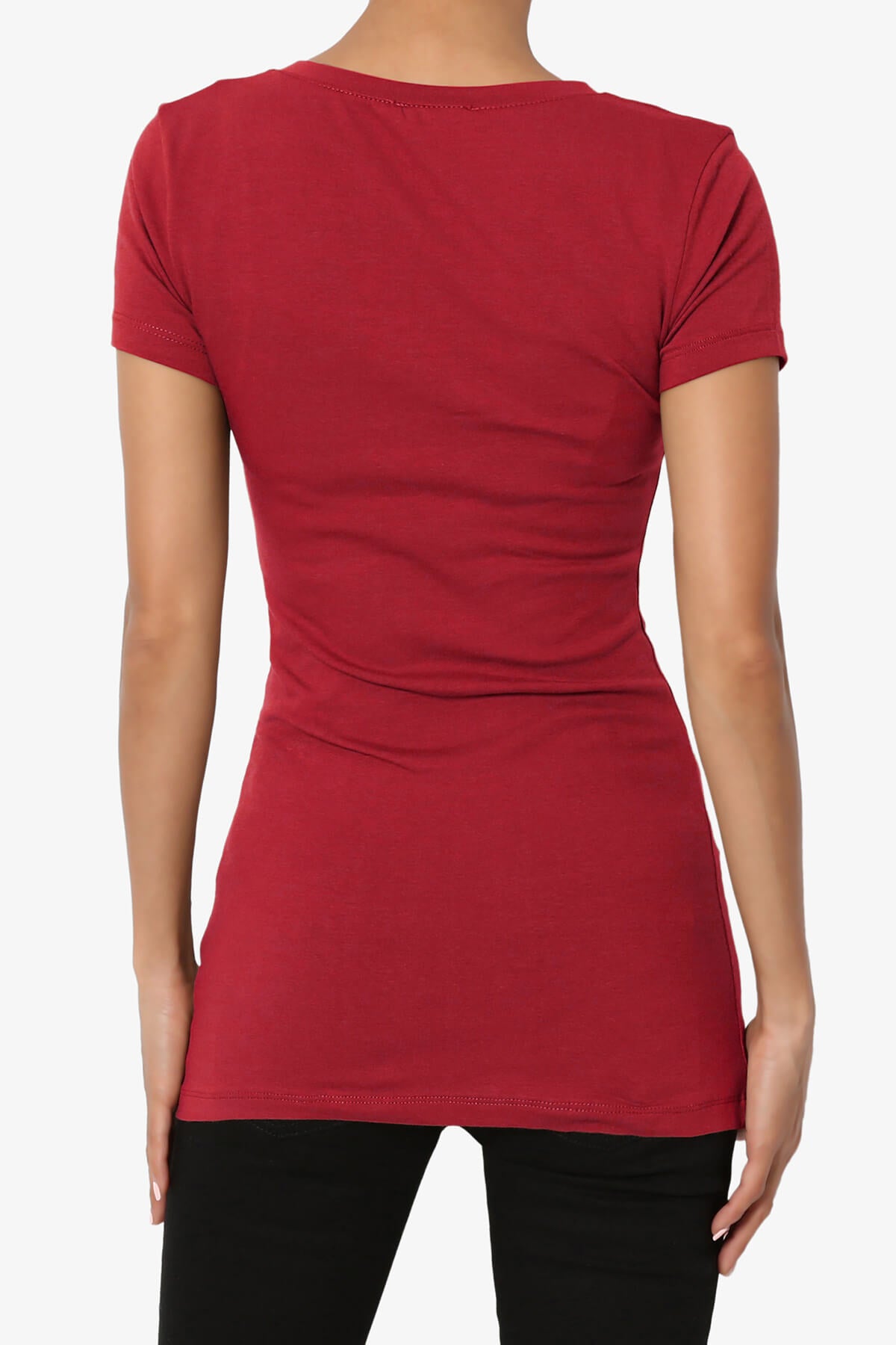 Candela V-Neck Short Sleeve T-Shirts DARK RED_2