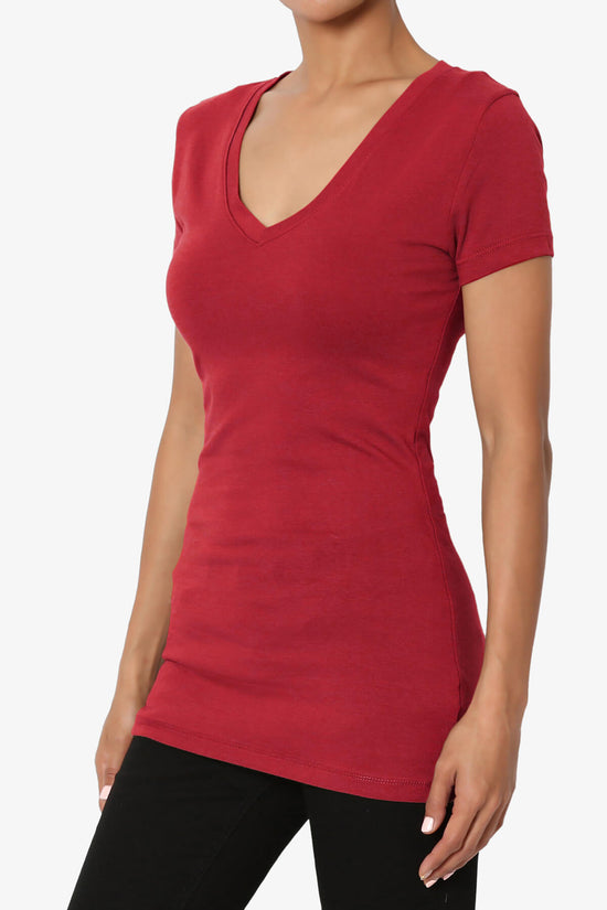 Candela V-Neck Short Sleeve T-Shirts DARK RED_3