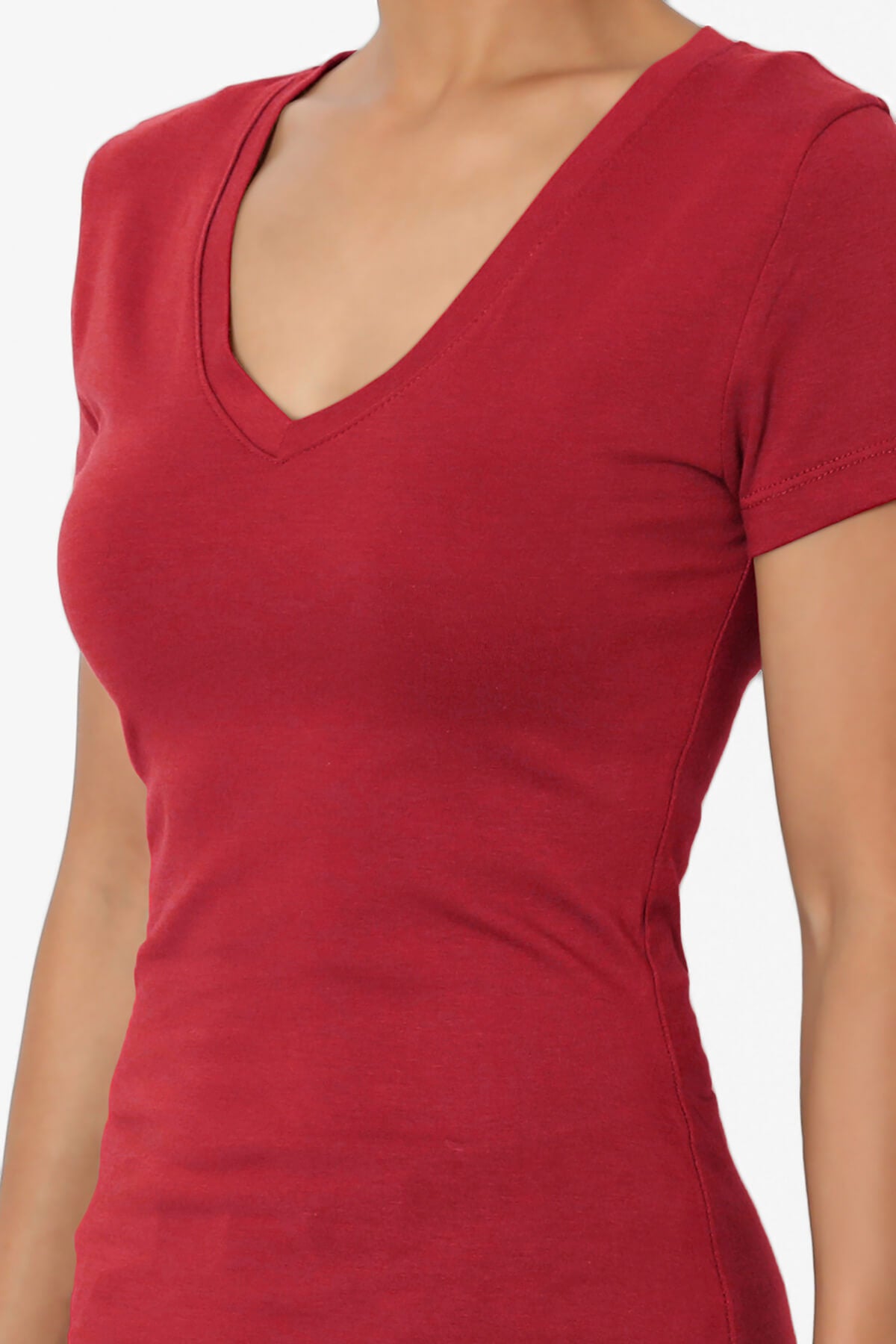Candela V-Neck Short Sleeve T-Shirts DARK RED_5