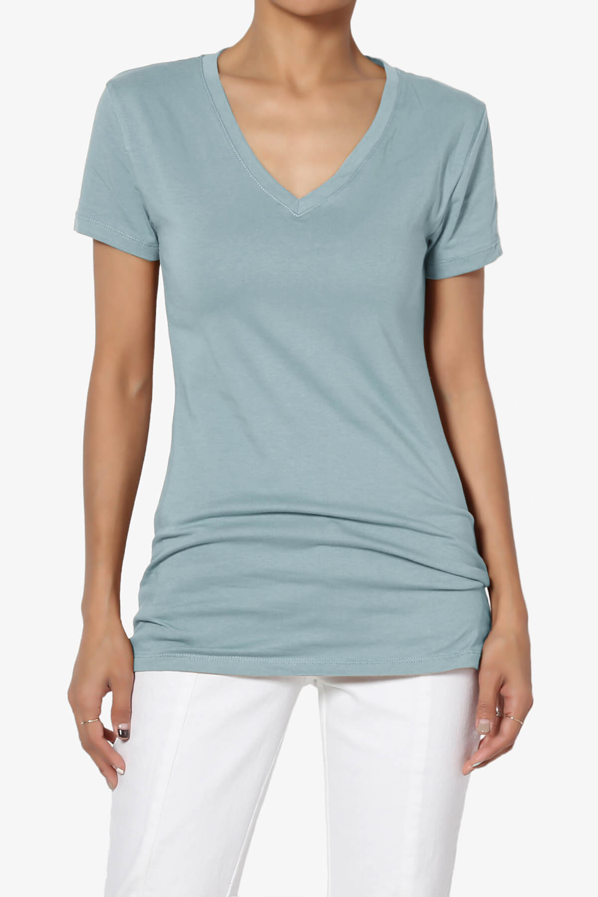 Candela V-Neck Short Sleeve T-Shirts DUSTY BLUE_1