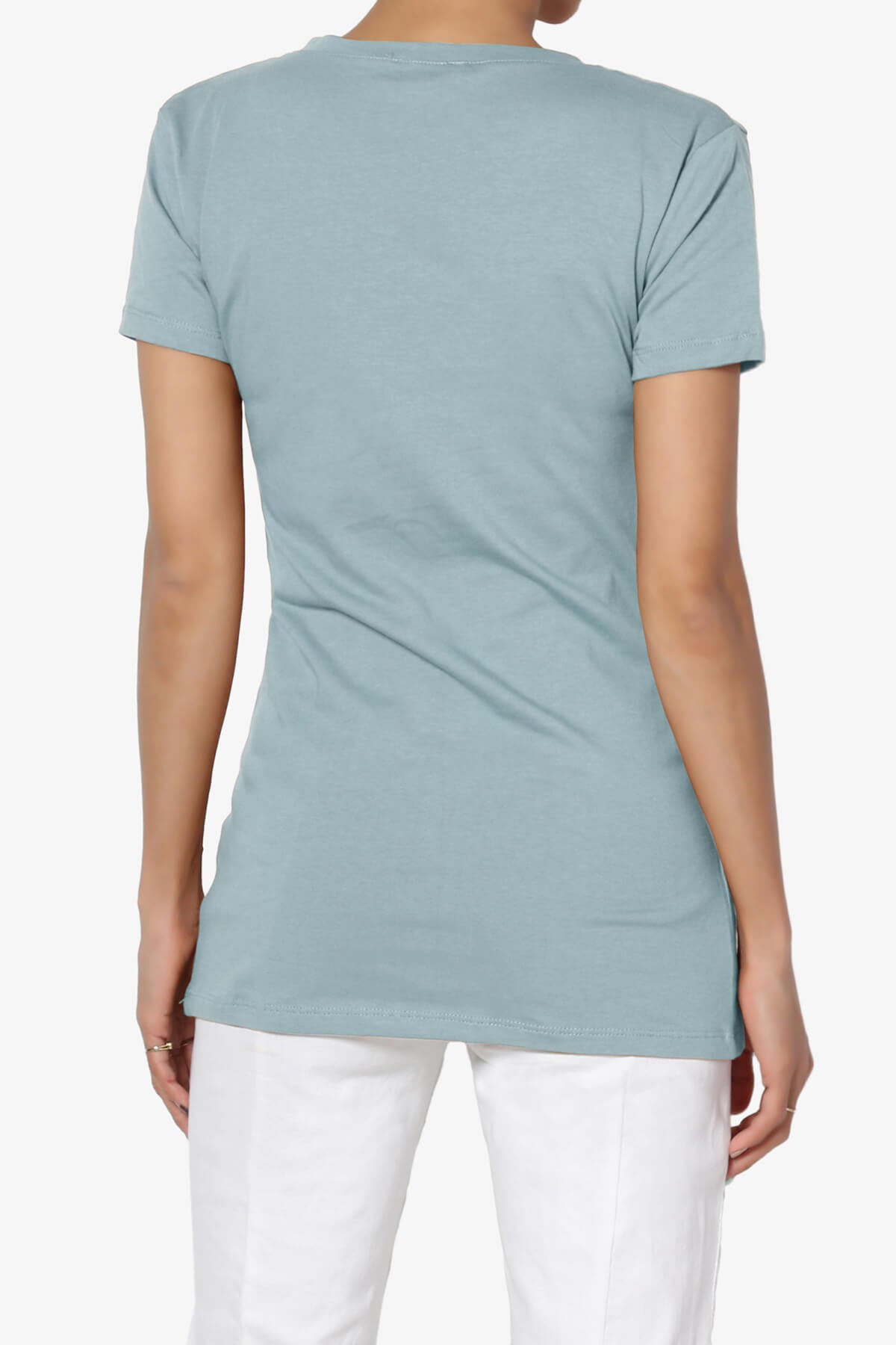 Candela V-Neck Short Sleeve T-Shirts DUSTY BLUE_2