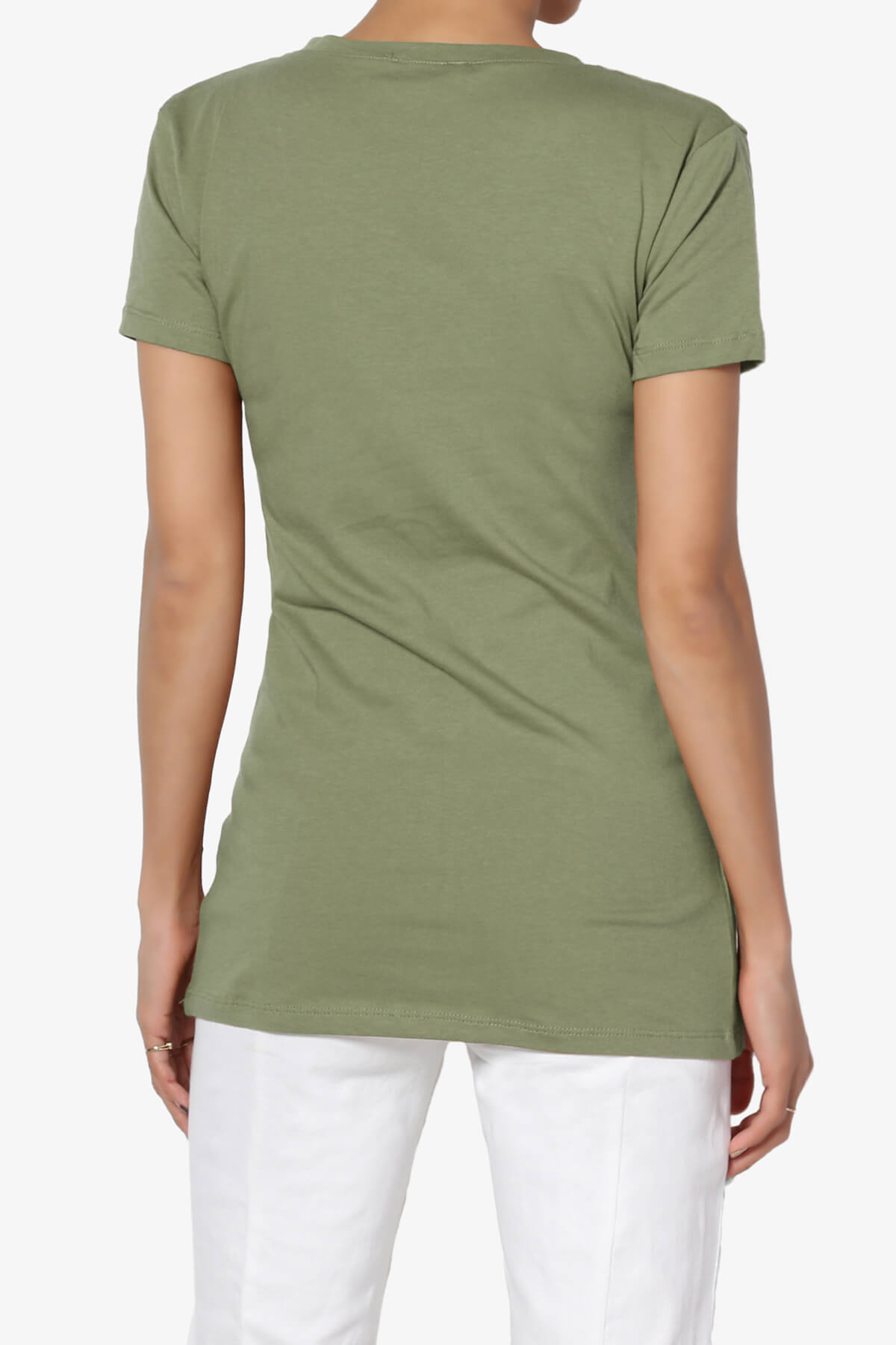 Candela V-Neck Short Sleeve T-Shirts DUSTY OLIVE_2