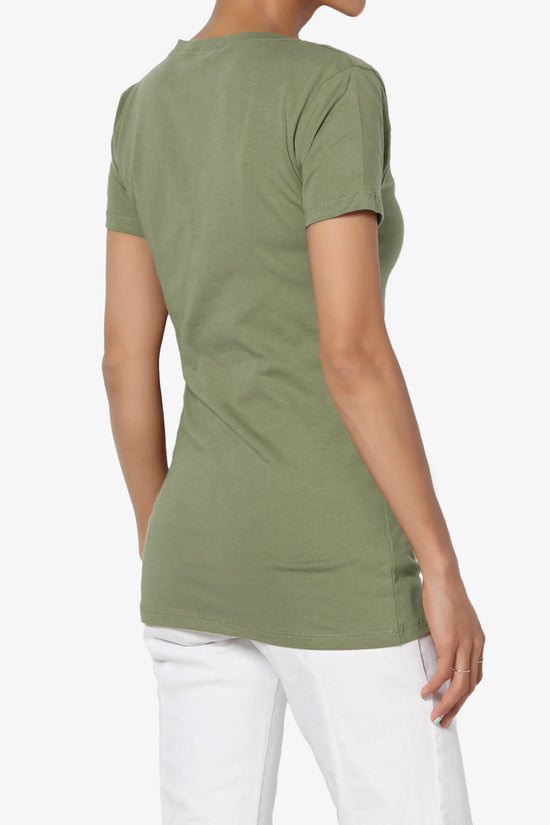 Candela V-Neck Short Sleeve T-Shirts DUSTY OLIVE_4