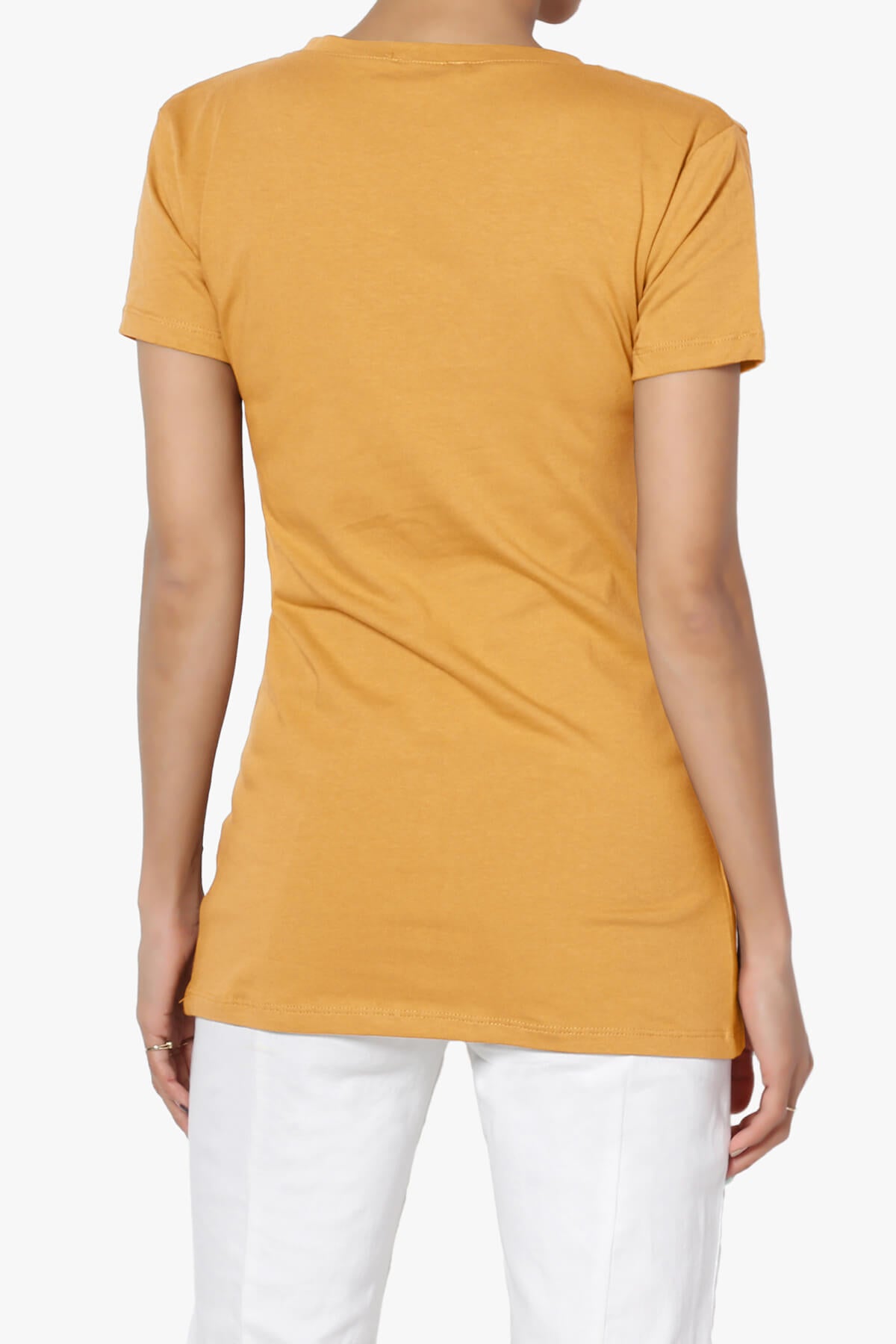 Candela V-Neck Short Sleeve T-Shirts GOLDEN MUSTARD_2