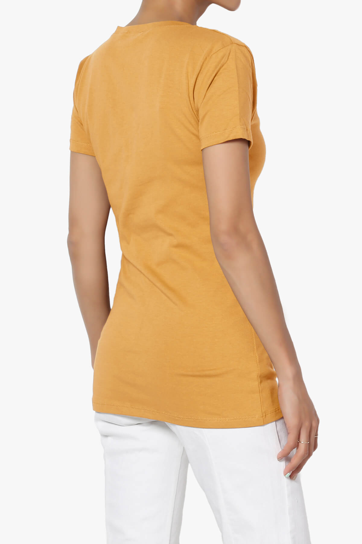 Candela V-Neck Short Sleeve T-Shirts GOLDEN MUSTARD_4