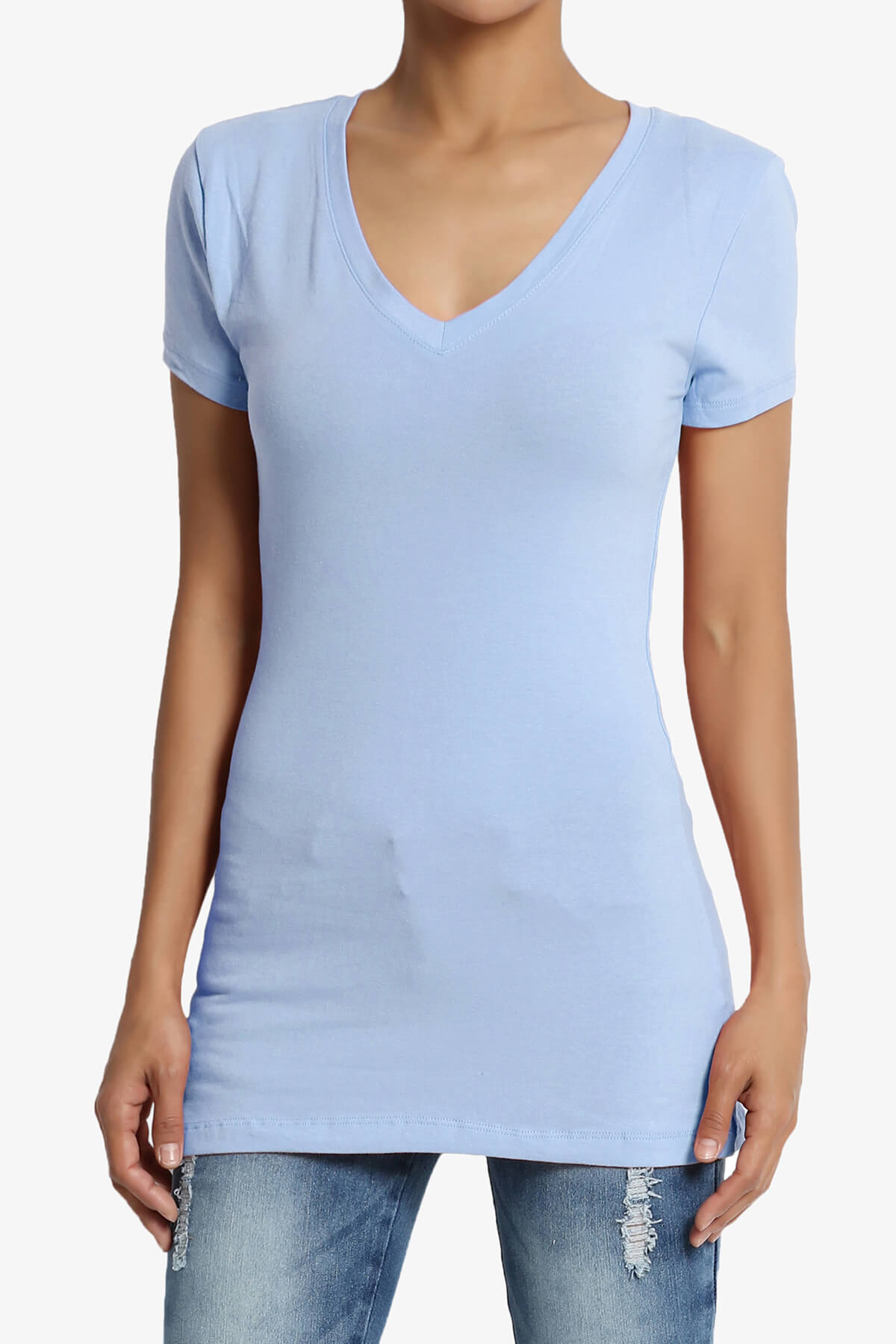Candela V-Neck Short Sleeve T-Shirts LIGHT BLUE_1