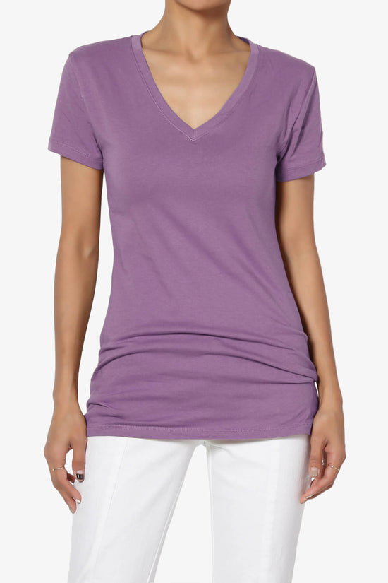 Load image into Gallery viewer, Candela V-Neck Short Sleeve T-Shirts LILAC GREY_1
