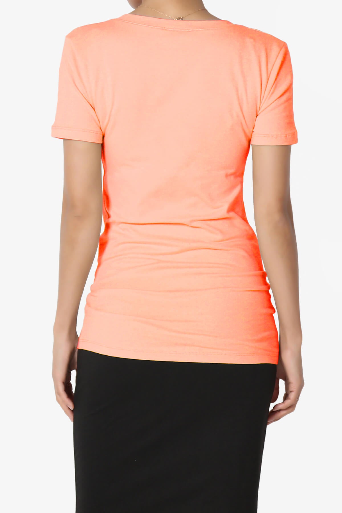 Load image into Gallery viewer, Candela V-Neck Short Sleeve T-Shirts NEON CORAL_2
