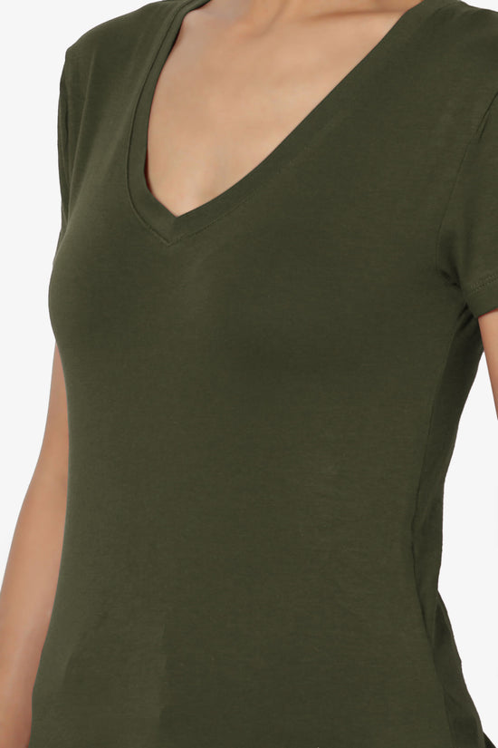 Candela V-Neck Short Sleeve T-Shirts OLIVE_5