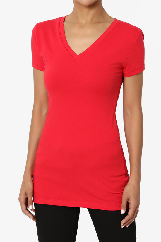 Candela V-Neck Short Sleeve T-Shirts RED_1