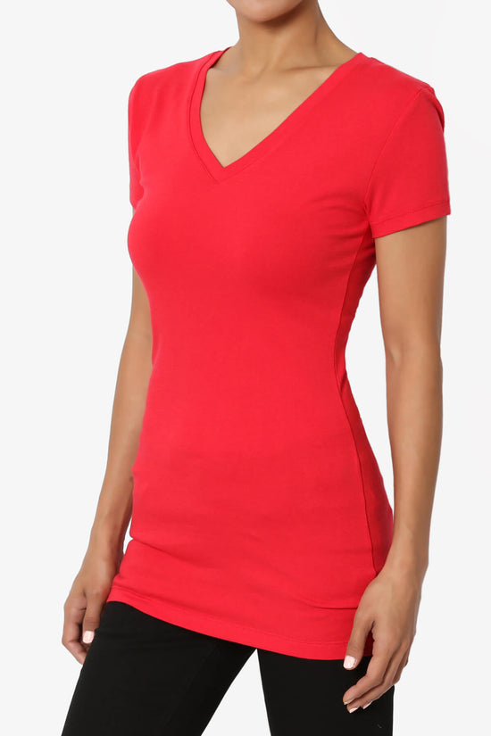 Candela V-Neck Short Sleeve T-Shirts RED_3
