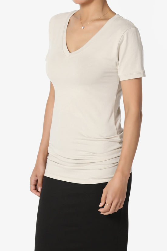 Candela V-Neck Short Sleeve T-Shirts SAND BEIGE_3