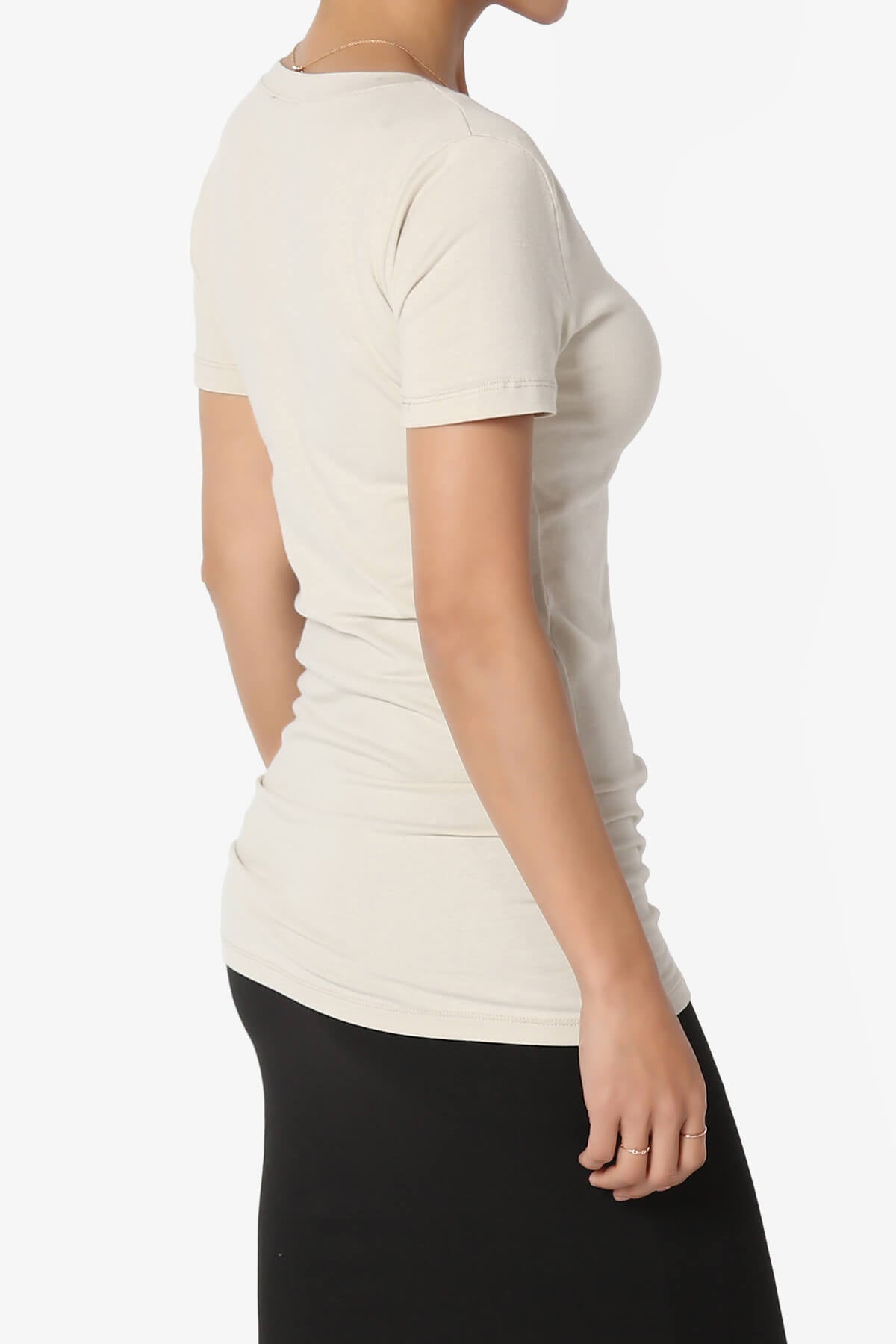 Candela V-Neck Short Sleeve T-Shirts SAND BEIGE_4