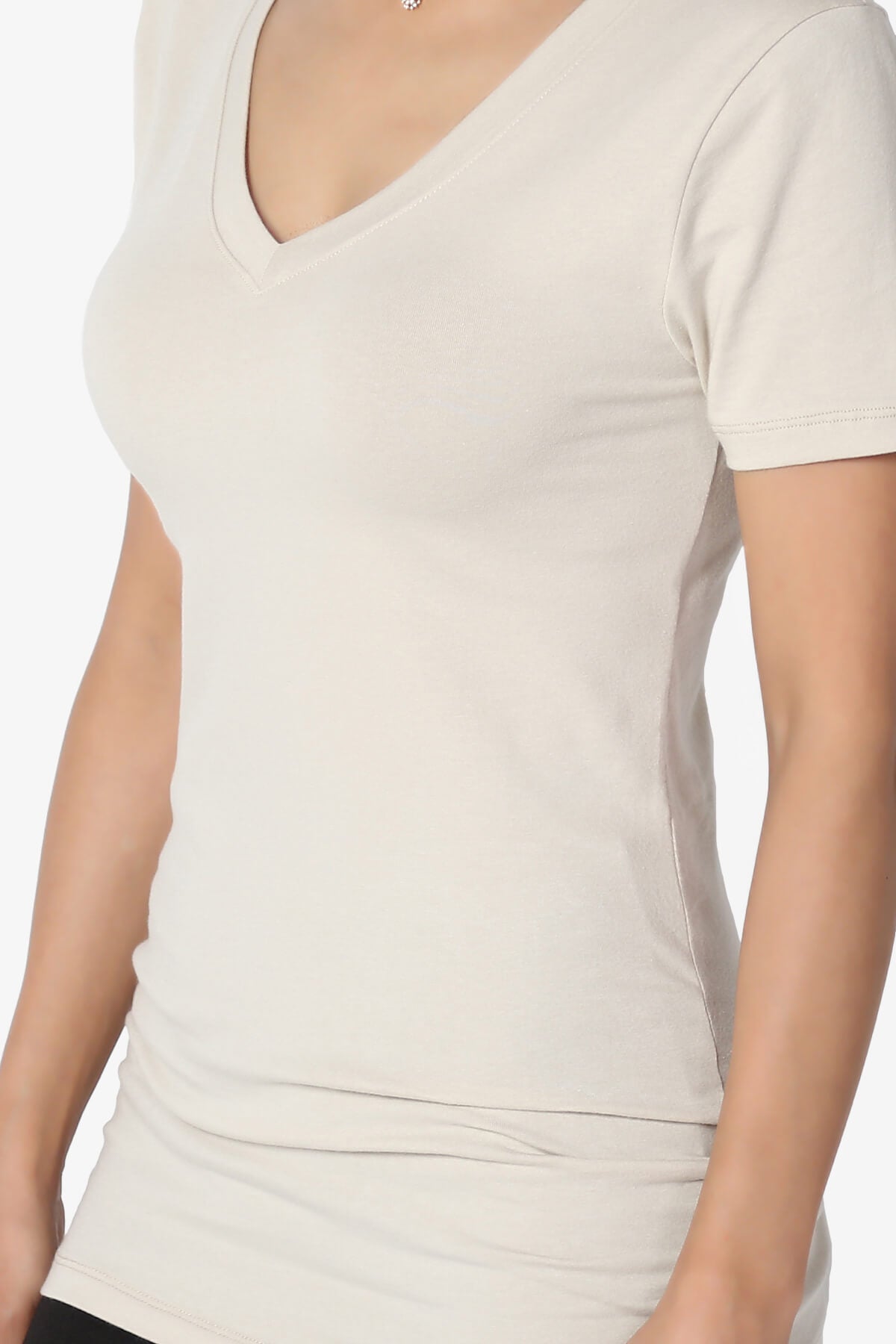 Candela V-Neck Short Sleeve T-Shirts SAND BEIGE_5