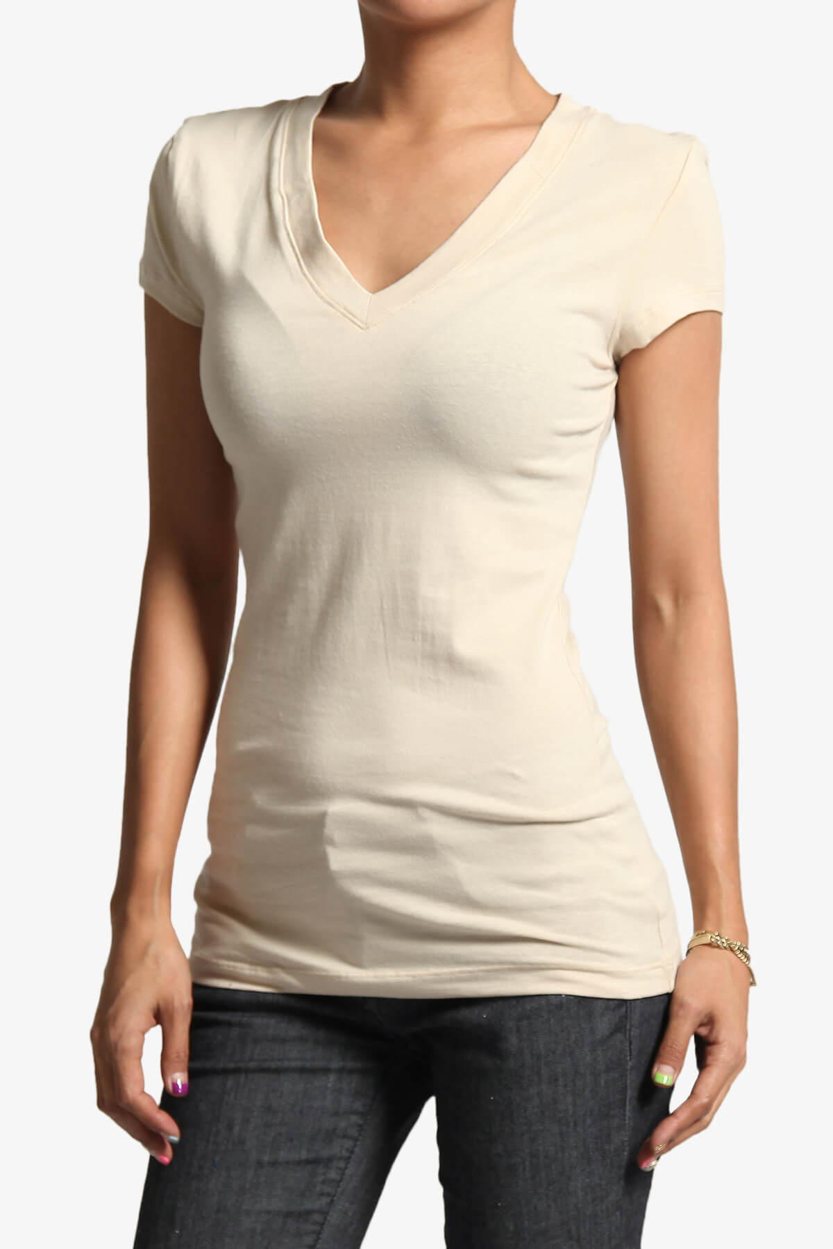 Candela V-Neck Short Sleeve T-Shirts TAUPE_1