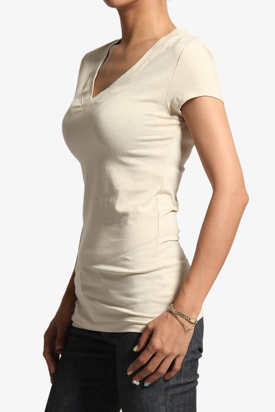 Candela V-Neck Short Sleeve T-Shirts TAUPE_3