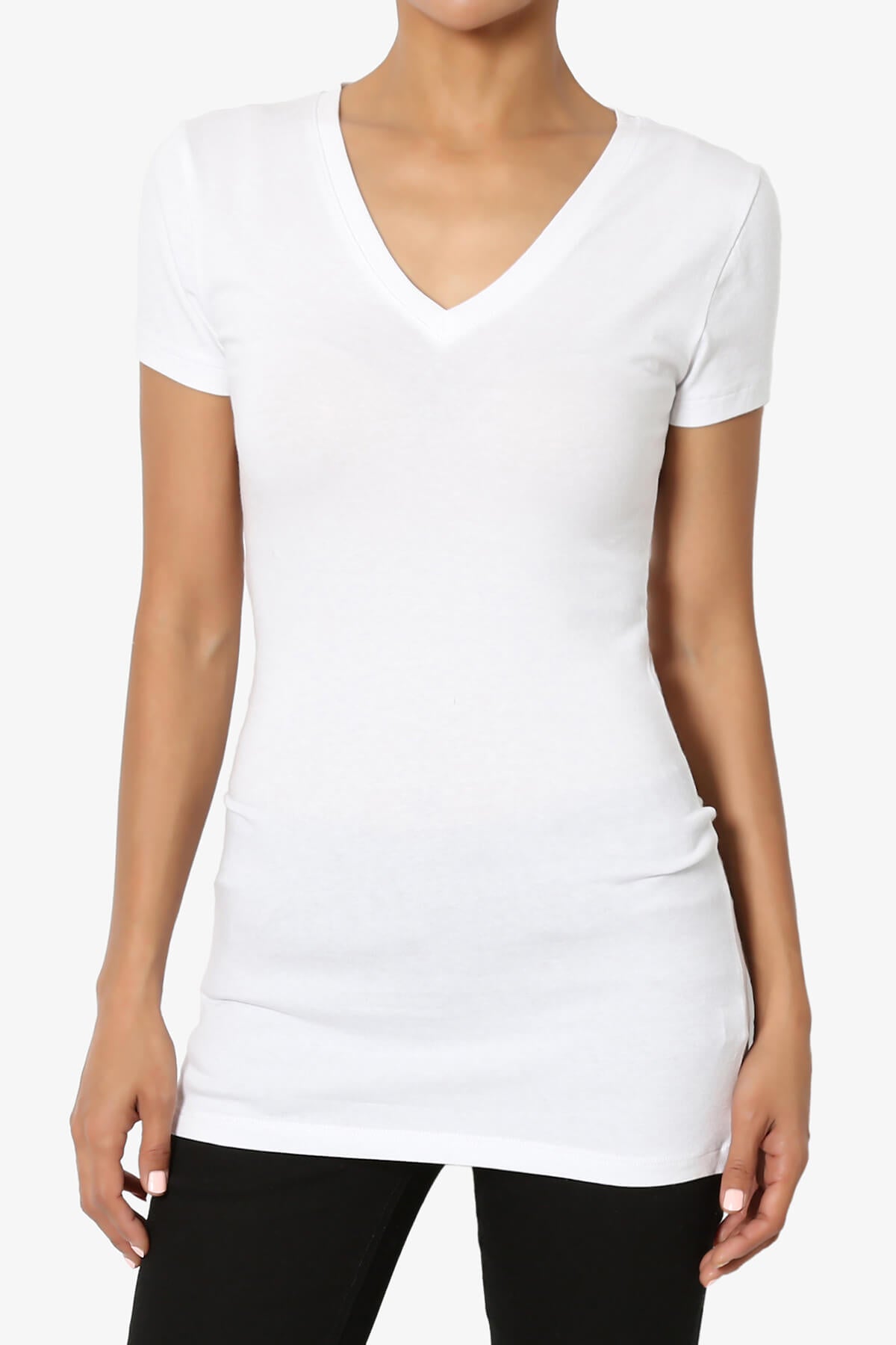 Candela V-Neck Short Sleeve T-Shirts WHITE_1