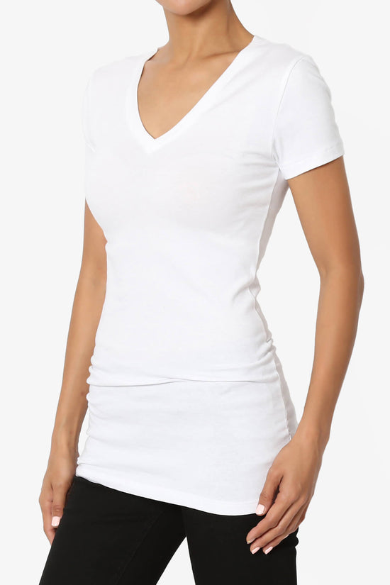 Candela V-Neck Short Sleeve T-Shirts WHITE_3