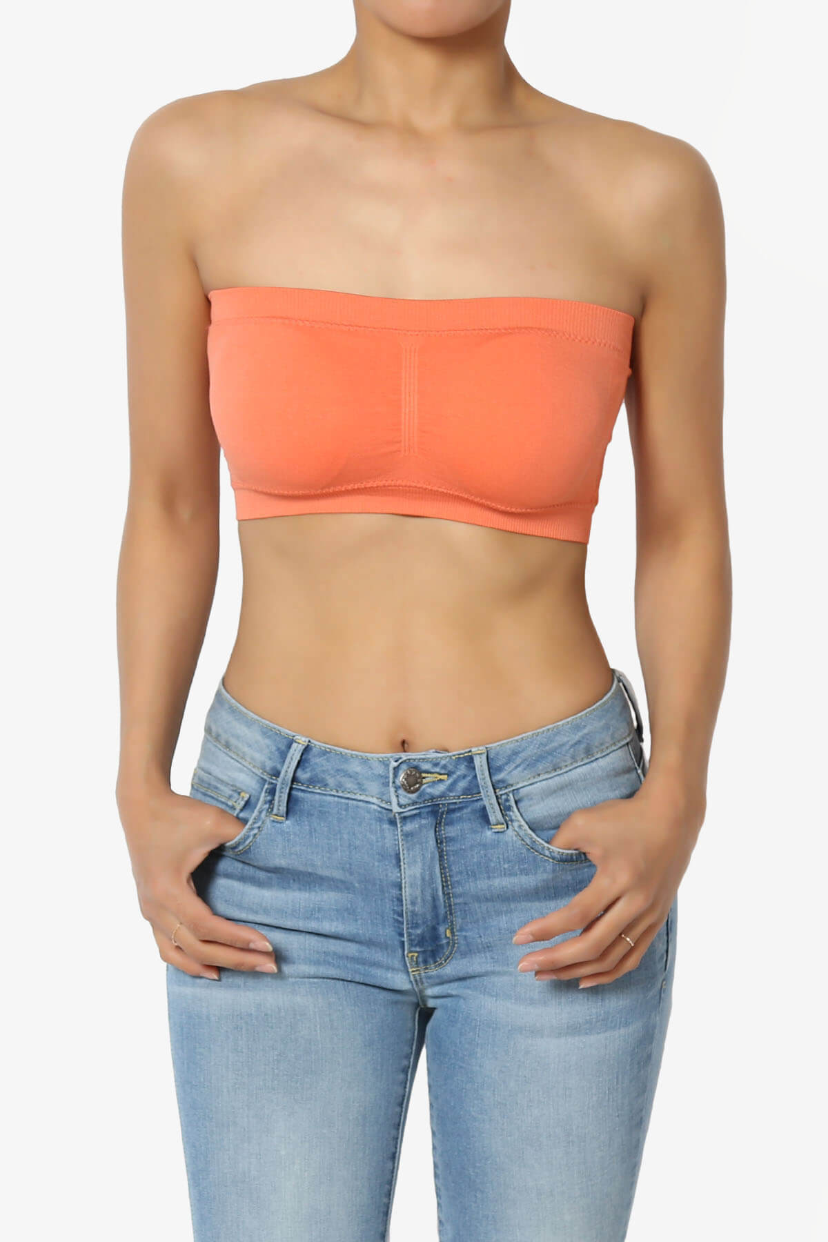 Candid Removable Pad Bandeau Bra Top CORAL_1