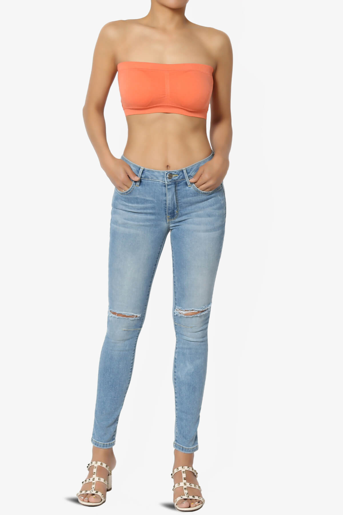 Candid Removable Pad Bandeau Bra Top CORAL_6