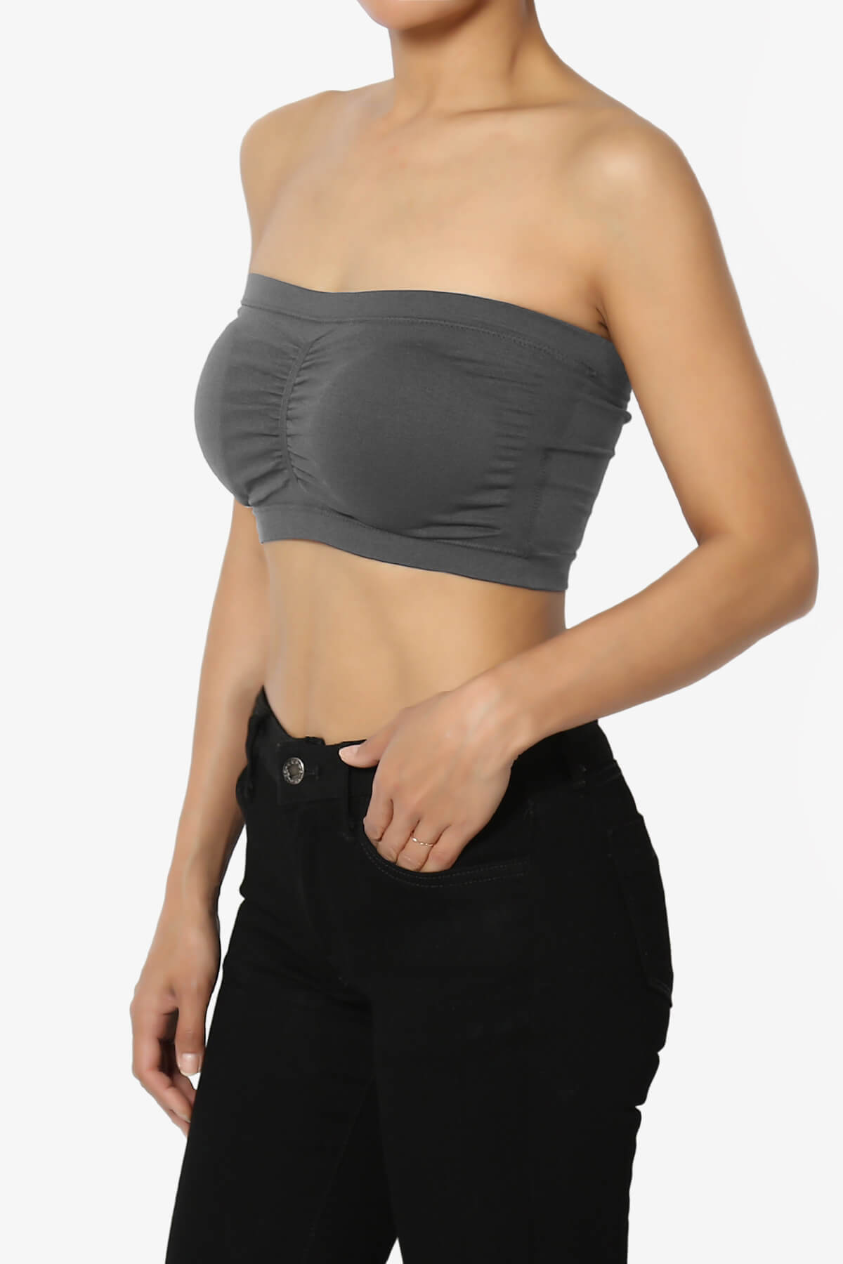 Load image into Gallery viewer, Candid Removable Pad Bandeau Bra Top DARK GREY_3
