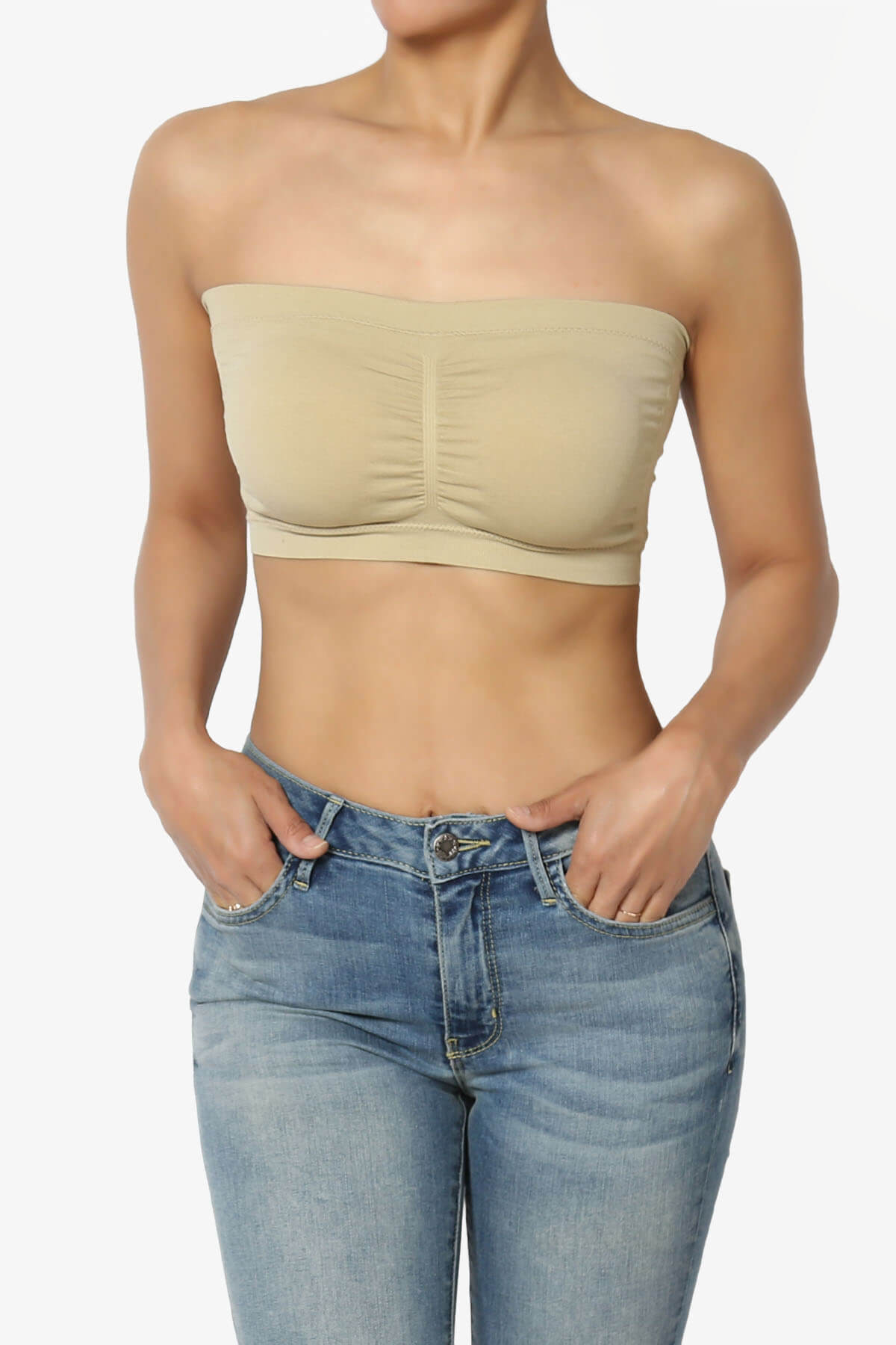 Womens Bandeau Tube Tops Seamless Built In Bra Padded Removable
