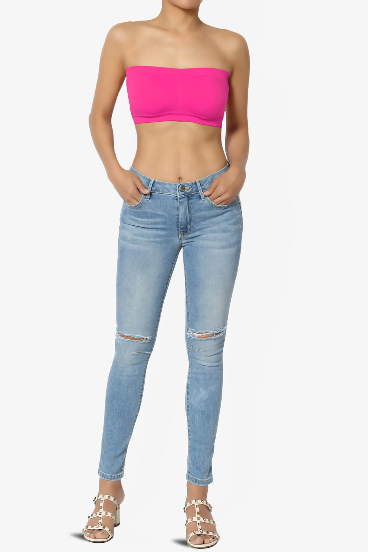 Candid Removable Pad Bandeau Bra Top NEON PINK_6