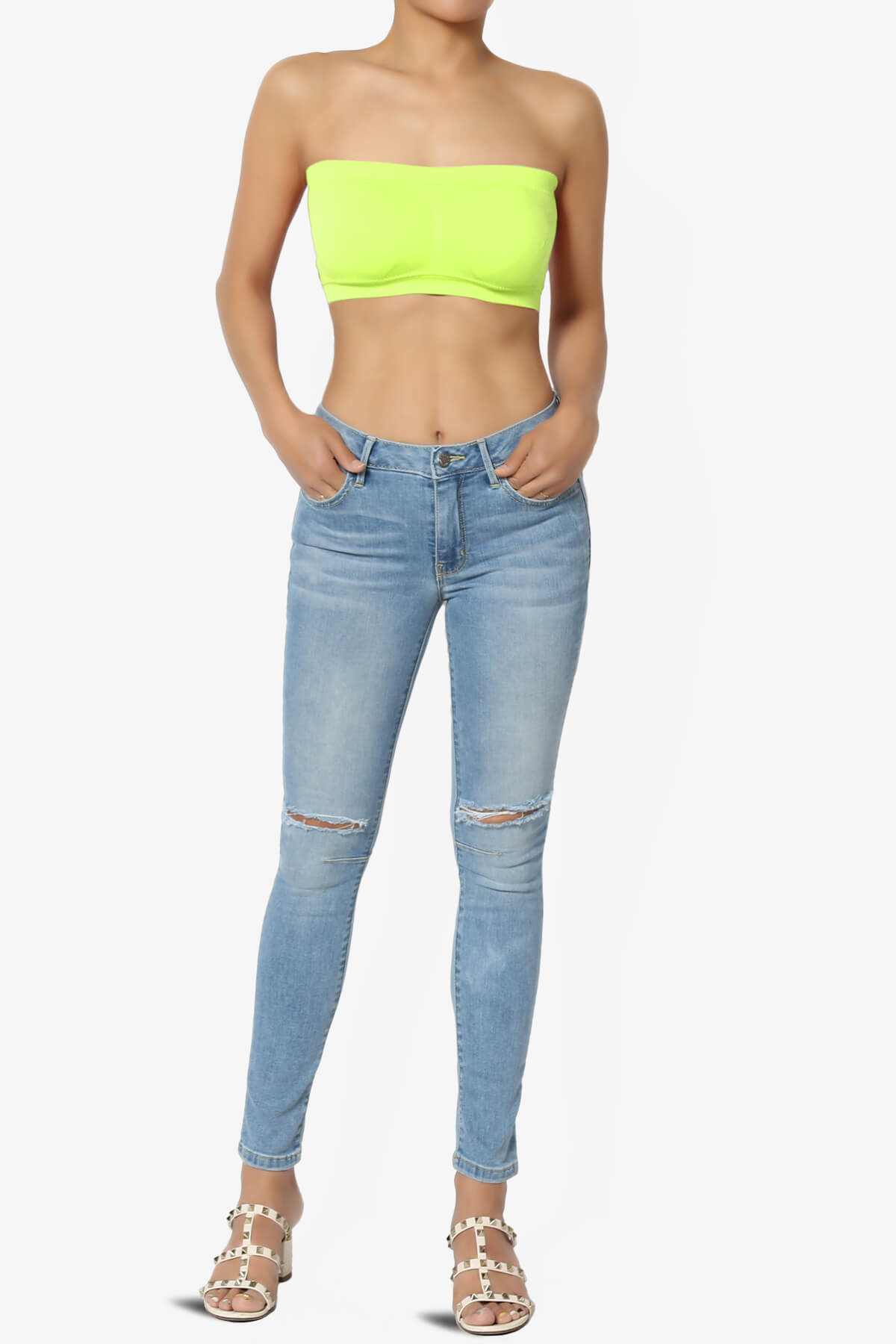 Candid Removable Pad Bandeau Bra Top NEON YELLOW_6