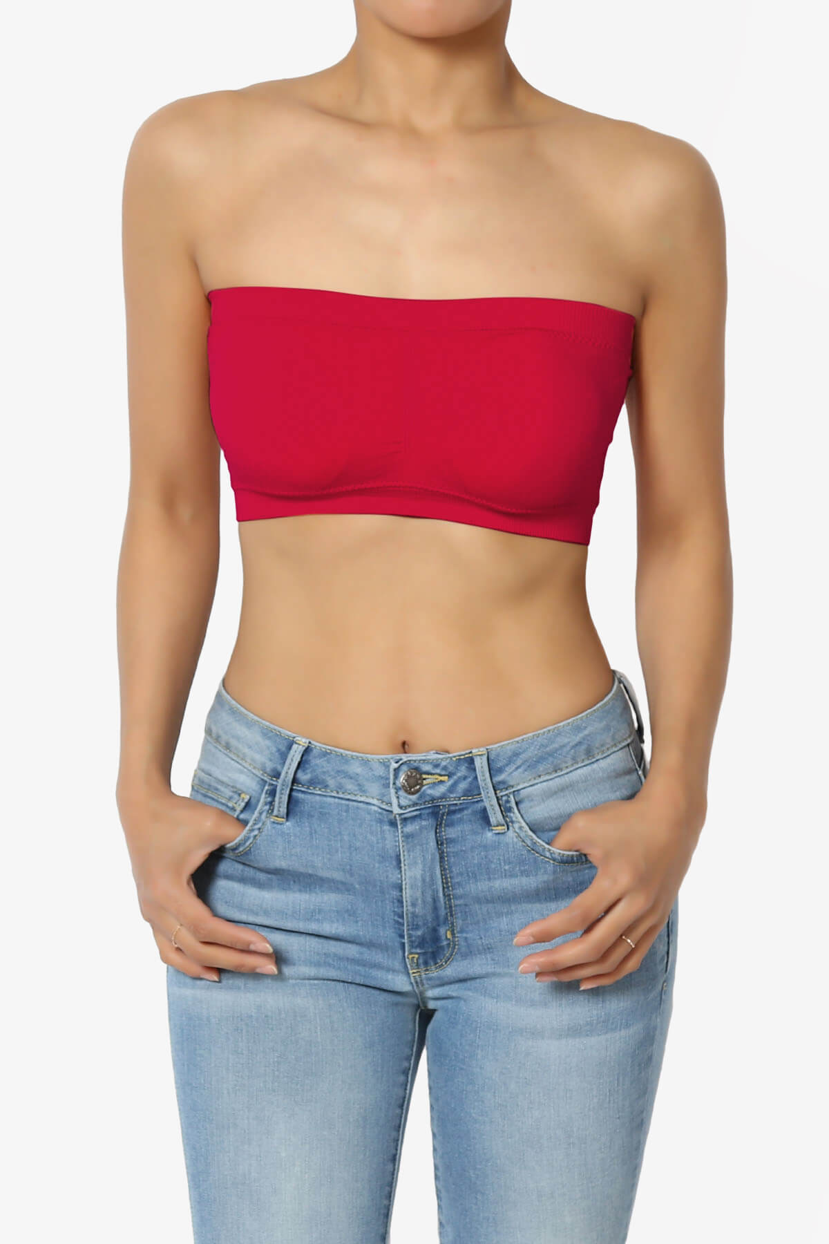 Candid Removable Pad Bandeau Bra Top RED_1