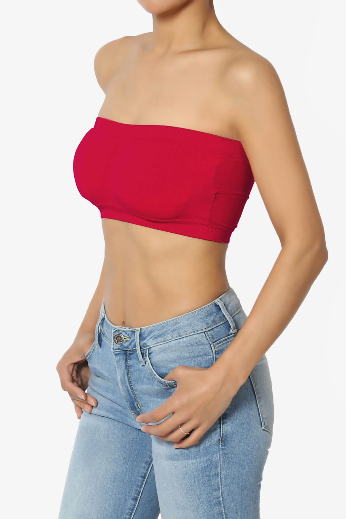 Candid Removable Pad Bandeau Bra Top RED_3