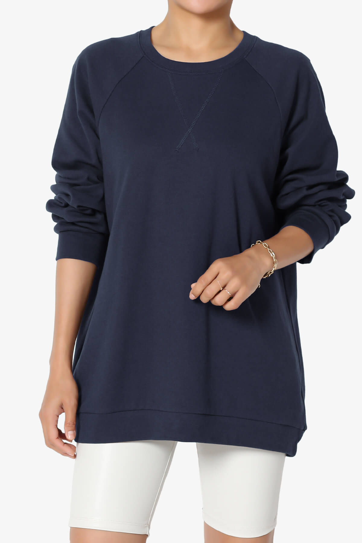 Load image into Gallery viewer, Carlene Cotton Raglan Sleeve Pullover Top NAVY_1
